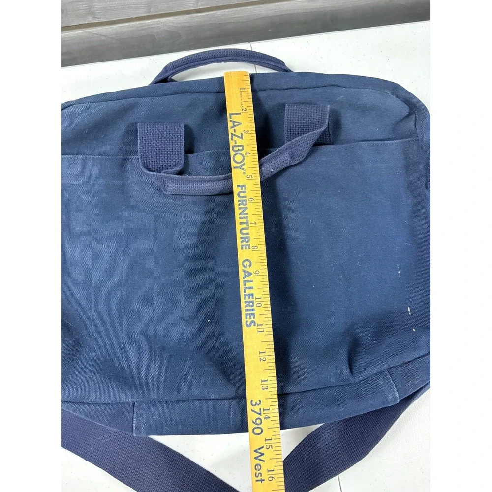 Lands End Vintage Navy Blue Canvas Briefcase Messenger Laptop Bag Made in USA
